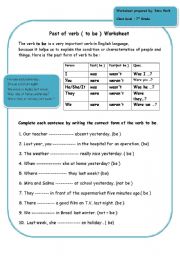 English Worksheet: past form of verb to be 