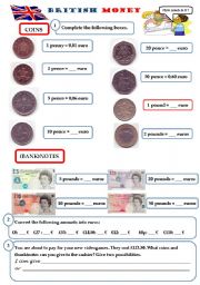 English Worksheet: British Money - Coins and Banknotes