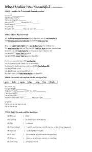 English Worksheet: WHAT MAKES YOU BEAUTIFUL by One Dorection