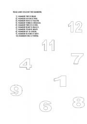 English worksheet: Read and colour the numbers