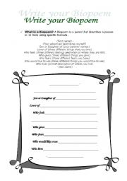 English Worksheet: biopoem