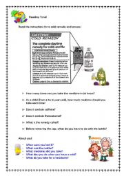 English Worksheet: Reading Time! Cold Remedy