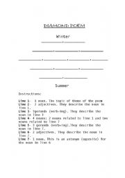 English worksheet: DIAMOND POEM