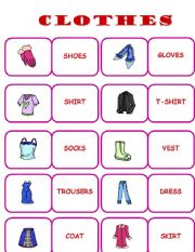 English Worksheet: clothes-domino