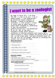 English Worksheet: I want to be a zoologist