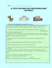 English Worksheet: A test on popular English proverbs and sayings
