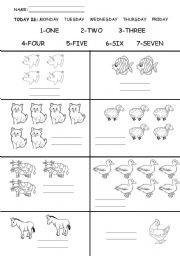 English Worksheet: farm animals and numbers