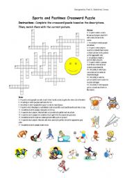 English Worksheet: Sports and Pastimes Crossword Puzzle