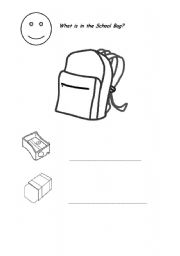 English worksheet: school bag items
