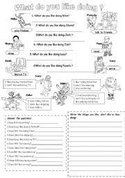 English Worksheet: What do they like doing? 