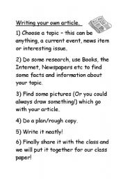 English Worksheet: Writing Your Own Article for a Class Newspaper