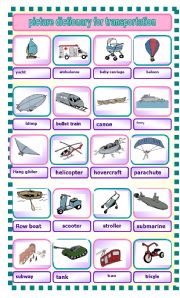 English Worksheet: picture dictionary for transportation