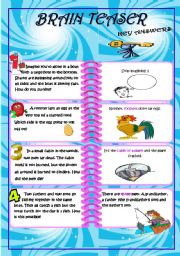 English Worksheet: 14 Brain Teasers Game   ( 3PAGES + KEY ANSWERS )