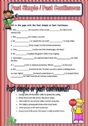 English Worksheet: Past simple and past continuous