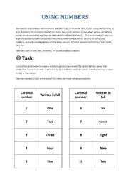 English Worksheet: Using Numbers