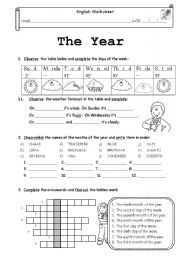 English Worksheet: The year (months, days of the week, the weather and ordinal numbers)