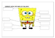 English Worksheet: SPONGE BOB. PARTS OF THE BODY