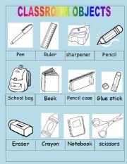 English Worksheet: Classrom objects pictionary
