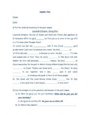 English Worksheet: Test past simple 