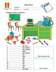 English Worksheet: There is - There are (Classroom Objects)