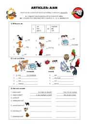 English Worksheet: articles: a, an (incl. grammar explanation)