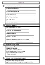 English Worksheet: VERB TO BE ACTIVITIES