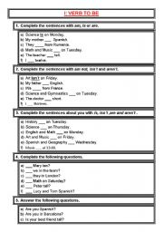 English Worksheet: VERB TO BE ACTIVITIES