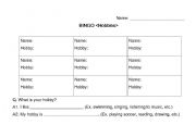English worksheet: Bingo game sheet_hobbies