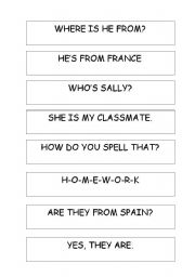 English Worksheet: Strips - Questions and answers to be matched.