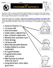 English Worksheet: Hunger Games matching task