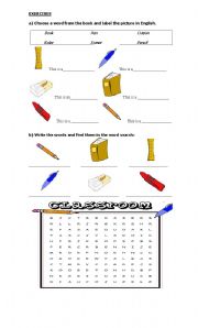 English Worksheet: Classroom objects handout