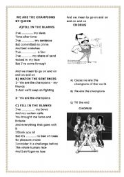 English Worksheet: we are the champions by queen