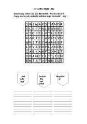 English worksheet: WORD SEARCH - SPELLING RULES WHEN ADDING -ING