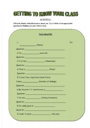 English worksheet: Getting to know toyr class