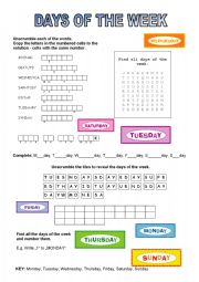 English Worksheet: days of the week (+short key)