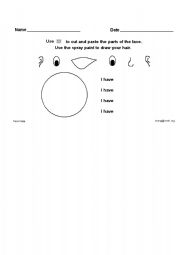 English Worksheet: CUT THE PARTS AND PUT IN THE FACE 