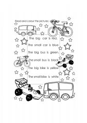 English Worksheet: colors and transport