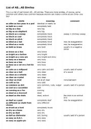 English Worksheet: As...As Similes