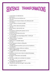 English Worksheet: SENTENCE    TRANSFORMATIONS