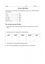 English worksheet: Writing a 5-Ws Poem