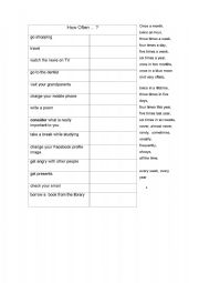 English worksheet: How often - intermediate level