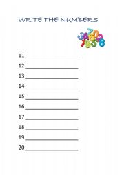 English worksheet: WRITE THE NUMBERS
