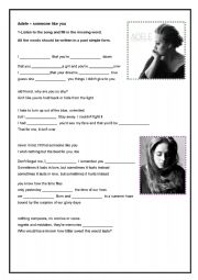 English Worksheet: Adele Someone like you