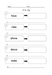 English Worksheet: E to ING