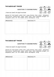 English Worksheet: adjective to describe people