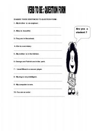 English worksheet: verb to be : question form
