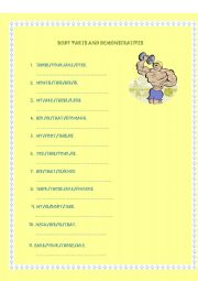 English Worksheet: Body parts and demonstratives reordering