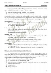 English Worksheet: Reported Speech Worksheet (5 pg explanation + 6 pg exercises)