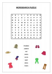 English Worksheet: wordsearch puzzle clothes