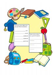 English Worksheet: school objects